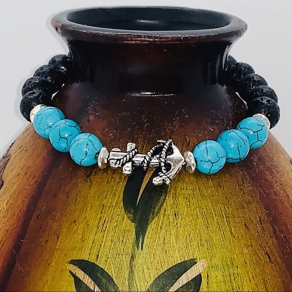 Other - Turquoise & Lava stones anchor beaded bracelet